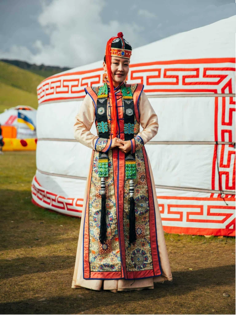 Mongolian-deel-worn-by-woman